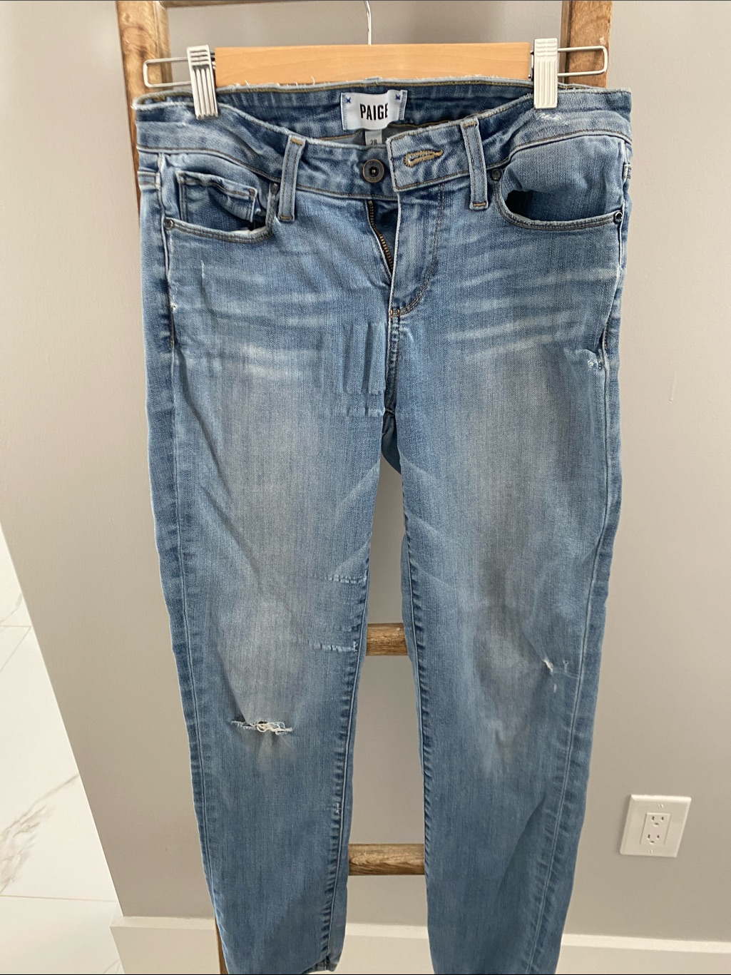 Paige Light Wash Straight-Leg Jeans With Subtle Distressing